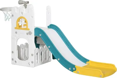 Produktbild von Kinderrutsche, 4 in 1, Kleinkinderrutsche mit Basketballkorb, Teleskop Klettergerüst Gelb 70 x 177 x 92 cm