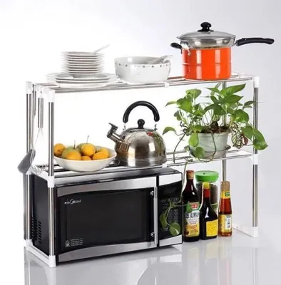 Produktbild von Mikrowellenhalter Küchenregal Gewürzregal Mikrowellenregal Mikrowellenständer Erweiterbar 63x24x47-87cm