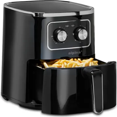 Produktbild von horúcovzdušná fritéza alpina 4,5 l pre 3 až 4 osoby - Fritéza s nastaviteľnou teplotou od 80 °C do 200 °C - Časovač do 60 minút - 1450 W - Čierna