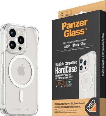 Zdjęcie produktu dla PanzerGlass ® HardCase Transparent w. White MagSafe & D3O® iPhone 15 Pro, Pokrowiec, Apple, Apple - iPhone 15 Pro, 15,5 cm (6.1"), Przezroczysty