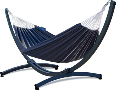 Produktbild von Potenza Outdoor Hängematte mit Tytan Gestell für 2 Personen I Baumwolle Doppelhängematte XXL 220x160, 200kg I Hängemattengestell 350 kg, wetterfest