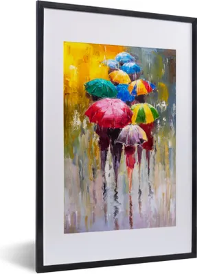 Produktbild von MuchoWow® Gerahmtes Poster Gemälde - Regenschirm - Öl 40x60 cm - Poster mit Schwarzem Bilderrahmen Wandposter Rahmen Foto Bilder - Poster in Rahmen