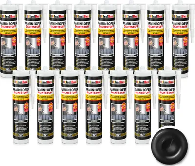 Produktbild von Isolbau Kamin & Ofen Dichtstoff - 15 x 300 ml, Feuerbeständige Dichtmasse bis 1500 °C - Für Reparatur & Füllung von Rissen in Kaminen & Öfen - Schwarz