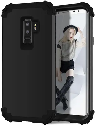Produktbild von Galaxy S9 Plus Hülle, LaimTop Heavy Duty 3 in 1 Hybrid Hart PC Flexibel TPU Silikon Stossfest Kratzfest Tasche Schutzhülle für Samsung Galaxy S9 Plus Schwarz