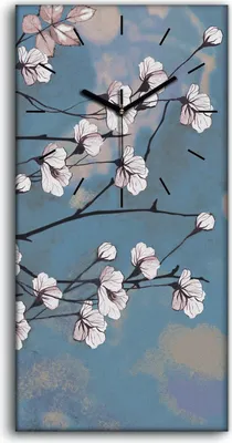 Produktbild von Wohnzimmer-Bild Leinwand Uhr Geräuschlos 30x60 Malerei Blumen Zweige Kunst - schwarze Hände