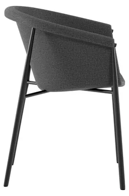 Obrázok produktu pre Jedálenská stolička Nari s čalúneným sedákom v tmavosivej látke a čiernymi kovovými nohami, moderný dizajn – 56 x 58 x 79 cm