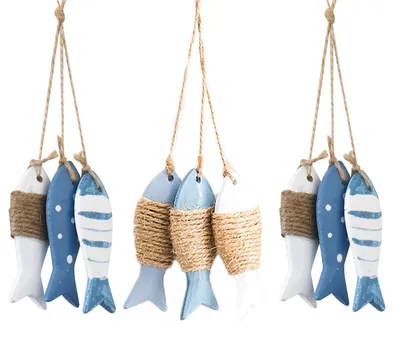 3er-Set dekorative Holzfische, Wanddeko, maritim, 28 cm, Naturholz