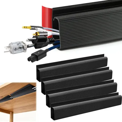 Produktbild von Kabelführung Kabelkanal unter Schreibtisch - 4er Set - Selbstklebend - Schwarz - Für Büro und Wohnzimmer