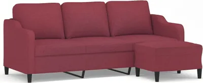 Image de vidaXL Canapé 3 places avec pouf vin rouge 180 cm Tissu