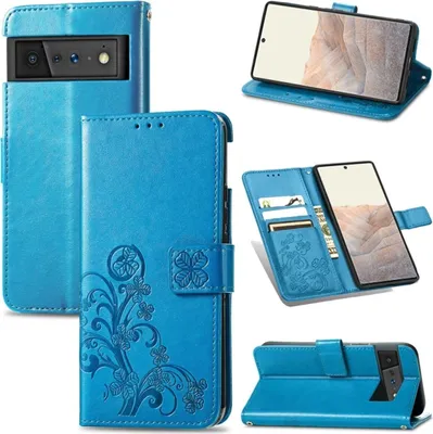 Zdjęcie produktu dla Pokrowiec König Design kompatybilny z pokrowcem na telefon komórkowy Google Pixel 6 Pro ze skóry syntetycznej - Niebieskie etui na telefon komórkowy