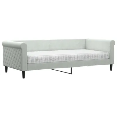 Zdjęcie produktu dla Sofa z materacem do spania, jasnoszara, 90x200 cm, aksamit