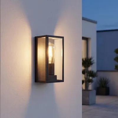 Produktbild von Außenlampe Schwarz Aluminium Glas 23,5 cm hoch IP44 E27 Vintage IP44 Wandleuchte außen Terrassenleuchte