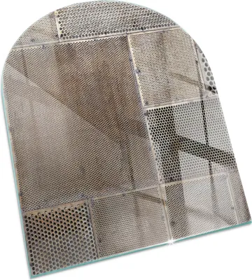 Produktbild von Perforiertes Blechmuster – Glasbodenplatte für – Kaminofen – Kaminplatte Glas – Schutzglas – Funkenschutzplatte –Glasbodenplatte Feuerfeste – Hitzeschutzplatte – Bodenschutz aus Glas – 80x70 cm