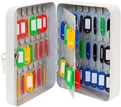 Produktbild von Famanu Schlüsselbox mit 60 Haken und Schlüsselschloss - Lackstahl - Lichtgrau