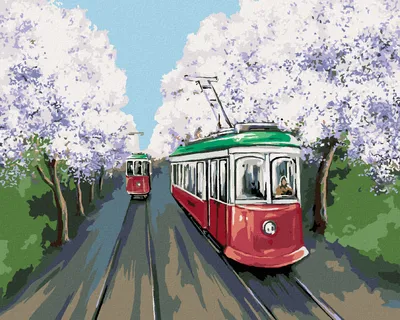 Produktbild von Zuty - Malen nach Zahlen - STRASSENBAHNEN IN DER KIRSCHENALLEE, 40x50 cm, mit Keilrahmen (bereits gespannt)