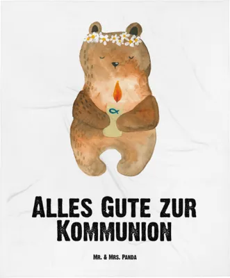Produktbild von Mr. & Mrs. Panda Babydecke Bär Kommunion - Weiß - Geschenk, Schmusedecke, Plaid, Gottes Segen, Fleecedecke, Teddy, Taufkerze, Kinderwagendecke, Katholisch, Schlummerdecke