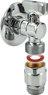 Produktbild von tecuro Mini-Winkelkugelhahn 1/2 Zoll x 3/4 Zoll inkl. Rohrbelüfter & Wandrosette, MS-verchromt