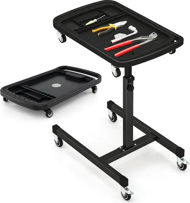 Produktbild von GOPLUS 2 in 1 Arbeitstisch, Mobile Werkbank mit Rollen, Werkzeugtisch 80-123cm höhenverstellbar bis 60kg belastbar, Schwarz