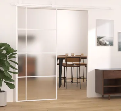 Zdjęcie produktu dla Drzwi przesuwne ESG matowe szkło i aluminium 90x205 cm Biały