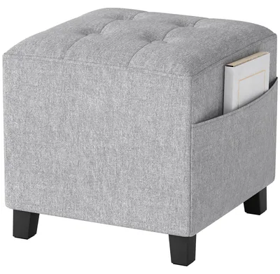 Produktbild von HOMCOM Fußhocker Hocker mit Seitentasche quadratisch Sitzhocker mit Leinenoptik