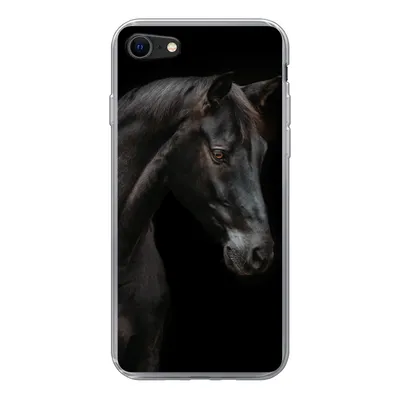Produktbild von MuchoWow® Handyhülle Schutzhülle Hülle für iPhone SE 2020 Pferd - Tiere - Schwarz - Porträt Silikon Softcase Handy Hülle - Kartenbesitzer