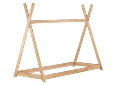 Produktbild von Holz-Bett in Tipi-Form, Kinderbett 90x200 Buche massiv geölt, Zubehör wählbar V-60.71-09Rollrost und Matratze inkl.