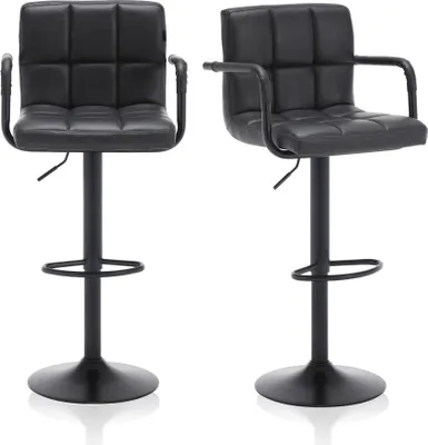 Produktbild von Meisterhome® Barhocker 2er Set - Höhenverstellbar mit lehne Barstuhl, Drehhocker, Küchenstühle Mit Fußstütze, Kunstleder Edelstahl, Gepolsterter Sitz, Für Tresenhocker, Wohnküchen, Hotels, Bar Hocker, Farbe:Dunkelgrau