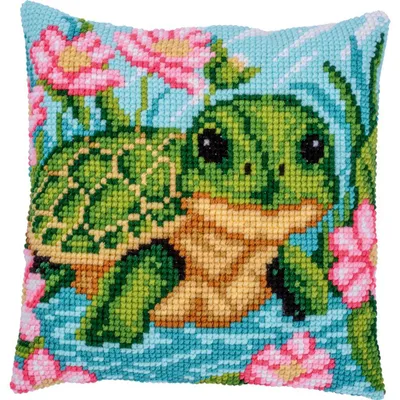 Produktbild von Vervaco Kreuzstichkissen "Kleine Schildkröte", Stickbild vorgezeichnet, 40x40cm