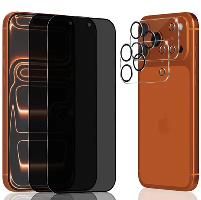 Produktbild von 2-Pack iPhone 17 Pro Displayschutzfolie Privacy & 2-Pack Kameraschutz - Gehärtetes Glas 9H - Super Qualität 3D