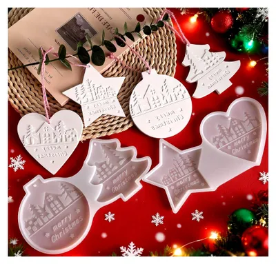 Produktbild von Silikonformen für Weihnachten, 4 Stück DIY Silikonformen für Weihnachtsanhänger, Silikonformen Tannenbaum, Stern, Herz, Gipsformen zum Gießen für Weihnachten