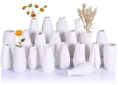 Productafbeelding van Set van 20 kleine witte keramische vazen - Boho mini-vazen - Decoratie voor bruiloften