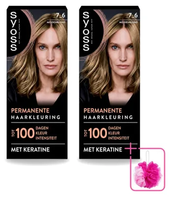 Produktbild von 2 x Syoss Dauerhafte Coloration 7-6 Mittelblond mit Keratin - Sparpackung - 2 Stücke