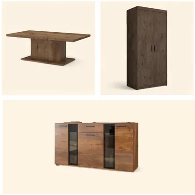 Produktbild von ANMIL Möbel SET NR 12 Eiche Lefkas Wohnzimmergarnitur mit zweitürigem Schrank, Couchtisch, Kommode Moderne Möbelset für Wohnzimmer und Schlafzimmer
