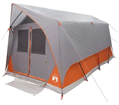 Image de Tente tunnel vidaXL grise et orange pour 8 personnes, en polyester et acier