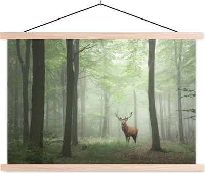 Produktbild von MuchoWow® Textilposter Hirsche - Wald - Bäume 60x40 cm mit holzfarbenen Rahmen - Bilder