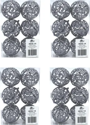 Produktbild von Weihnachts-Kugel 6cm glitzer 4 Sets - 24 Kugeln grau