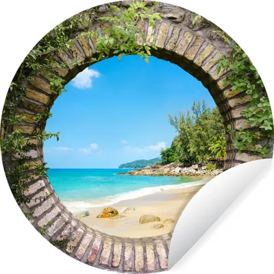 Produktbild von MuchoWow® Runde Wandtattoo - Wandsticker Tapete Aufkleber Strand - Meer - Aussicht - Sommer Ø 50 cm Selbstklebend und Repositionierbar - Wandaufkleber - Kreis - Wand Kreis - Wand Bild - Foto Tapete - Selbstklebende - Wohnzimmerdekoration - Wand Dekoration - Kinderzimmer