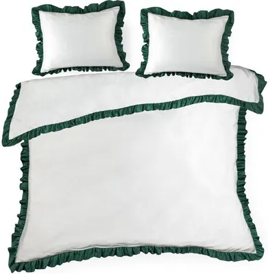 Produktbild von Eurofirany Bettwäschegarnitur Bettwäsche ELIZA weiß dunkelgrün 160x200 cm 3 TLG SET: mit 2 Kissenbezüge 70x80 cm