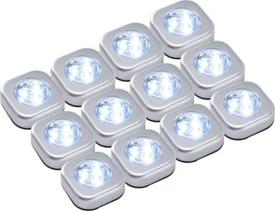 A collection of small, square LED lights arranged in rows.