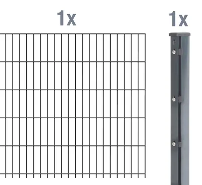 Immagine prodotto di Alberts 645717 Recinzione a doppia rete metallica come set completo, antracite, altezza 203 cm, lunghezza 2,5 m