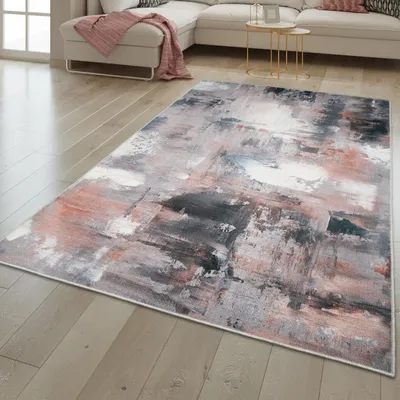 Produktbild von TT Home Wohnzimmer Teppich Flachgewebe Abstraktes Design Used Look Modern Waschbar Größe 120 cm Rund