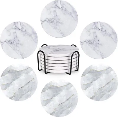 Image de Sous-verres en marbre - Sous-verres de luxe - Lot de 12 - Marbre avec dessous en liège