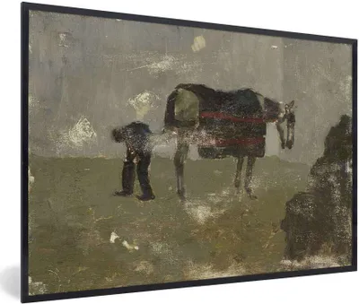 Produktbild von MuchoWow® Gerahmtes Poster Hufschmied mit Grau - Gemälde von George Hendrik Breitner 30x20 cm - Poster mit Schwarzem Bilderrahmen Wandposter Rahmen Foto Bilder - Kunstdruck - Bild-Poster