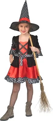 Produktbild von Hexen Kostüm "Dotty" für Mädchen - Schwarz Rot | Magierin Zauberin Halloween Kinderkostüm Größe: 128