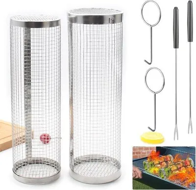 Produktbild von Famanu Grillkorb 2 Stück - Edelstahl, rollbar, platzsparend