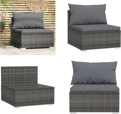 Produktbild von vidaXL Garten Mittelsofa mit Kissen Grau Poly Rattan - Garten Mittelsofa - Garten Mittelsofas - Mittelsofa - Terrassensofa