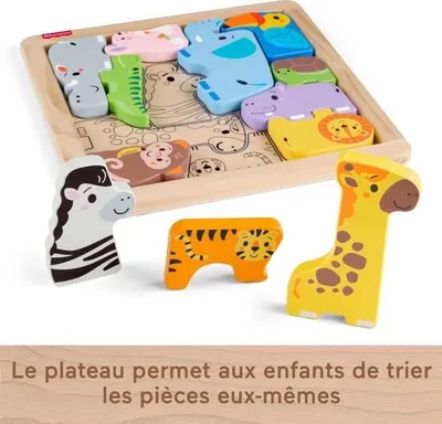 Produktbild von Fisher-Price Holzpuzzle Tiere, Formensortierspiel, 13 Teile, Lernspielzeug, 24+ Monate, JFG10