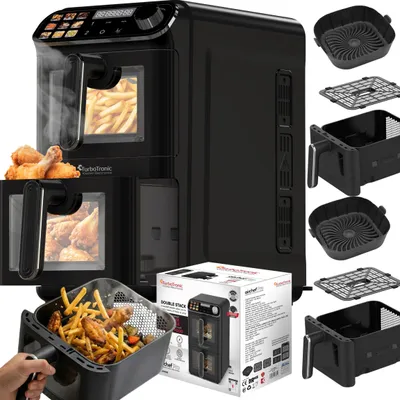 Zdjęcie produktu dla Pionowa frytkownica TurboTronic frytownica beztłuszczowa  2 kosze z okienkiem cyfrowa 11L 2460w Czarna