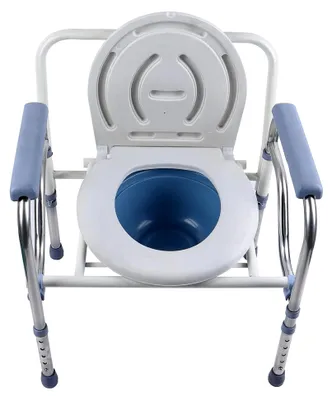 Produktbild von Toilettenstuhl 150 kg Nachtstuhl höhenverstellbar faltbar Duschstuhl mit rutschfesten Gummifüßen, Toilettenhilfen für Senioren mit Armlehnen, Rückenlehne und Toilettendeckel in Weiß