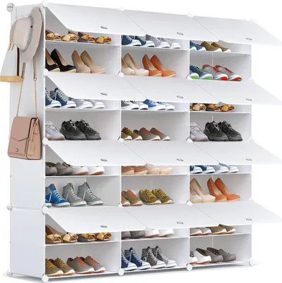 Produktbild von Freetoo Schuhregal, 8 Schichten 3 Reihen Schuhablage, 132 x 127 x 31cm, 24 große Gitter, bieten Platz für 48 Paar Schuhe